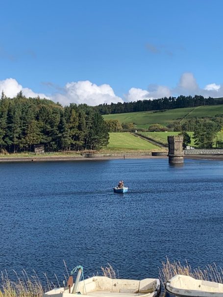 Fishing from a boat on the reservoir